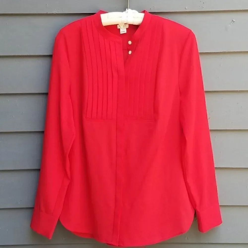 J Crew Red Semi Sheer Button Down Blouse size Large